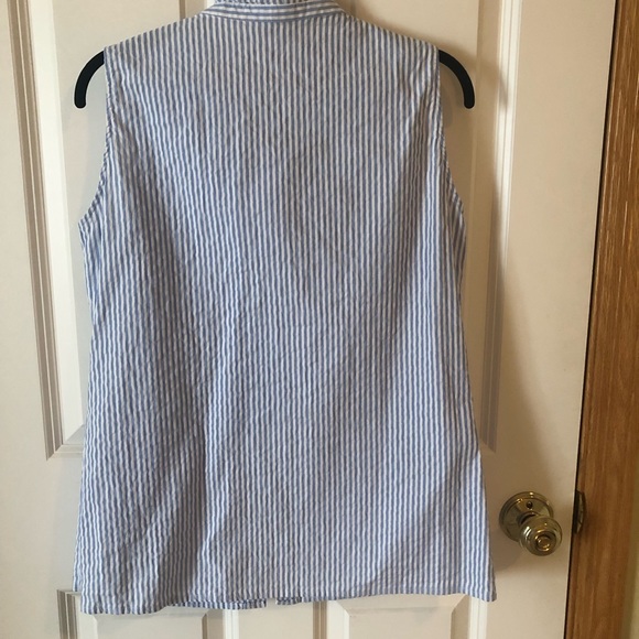 Kiel James Patrick Sleeveless Blue Striped Oxford Top Ruffle - Picture 3 of 3